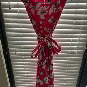 Size Large Ann Klein Floral Pink Sleeveless Tie Dress